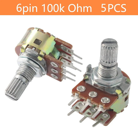 WH148 100K Potentiometers 6 Pin Dual Rotary Linear Potentiometers 15mm Shaft for audio volume control, light dimming.