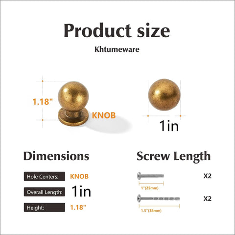 25 Pack 1 Inch Vintage Retro Antique Brass Zinc Alloy Cabinet Knobs With Single Hole Center Built To Last Solid Heavy Duty Hardware Pulls with size details