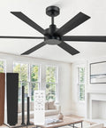 48 Inch 6 Blade Ceiling Fan No Light Black Finish With Quiet Reversible DC Motor 6 Speeds Ideal For Living Room