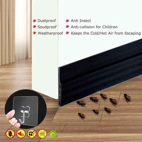 Self Adhesive Door Sweep Draft Stopper for Interior Doors Weather Stripping Rubber Seal shown preventing insects under door