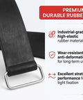Close-up of Tough As Nails 2 Pack Motorcycle Battery Strap made of durable industrial-grade rubber with a metal buckle.