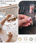 Hands using 50 Pack Mini Crown Charms For DIY Jewelry Making with mixed color vintage 3D alloy king crowns in a craft project.