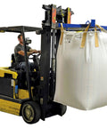 Forklift And Hoist Bulk Bag Lifter With 4000 Lbs Capacity Blue Beast Mode Pallet Bag Lifter Pro lifting a white bulk bag