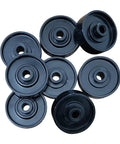 Pack Of 10 Acetal Plastic Skate Wheel Replacements For Flow Rail And Gravity Conveyor Systems. Heavy duty black plastic rollers.