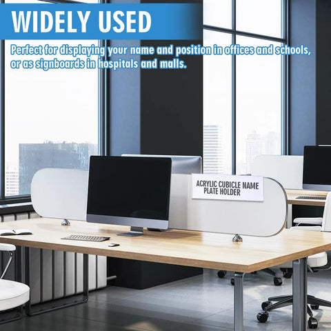 Clear Acrylic Cubicle Name Plate Holders Set Of Four 8.5 Inch Long By 2.5 Inch Wide Fits 3 Inch Cubicle Walls in office
