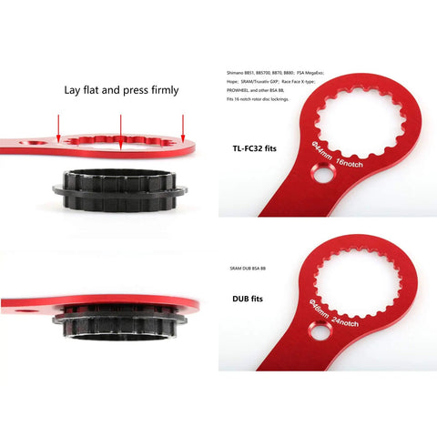 Heavy Duty Aluminum 7075 Bottom Bracket Wrench For External Bearing Cups 44mm And 46mm With 16 And 24 Notches Fits SRAM DUB Race Face Cinch