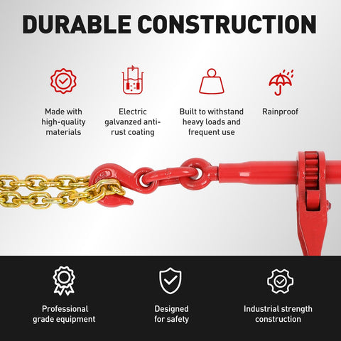 Heavy Duty Ratchet Chain Binder Set 2 Pack With G80 Chains One Quarter To Five Sixteenths Inch Twelve Foot Length Built Tough Secure Load Up To Three Thousand One Hundred Fifty Pounds Tie Down Hauling Chains For Flatbed Trucks And Trailers with durable construction.