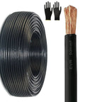 Top Shelf High Voltage Cables Rated For 1500 Volts Boasting Pure Oxygen Free Copper And Bulletproof Xlpe Coating Ideal For Ev Charging And Solar Projects, coils of black cable with gloves.