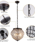 14 inch Crystal Pendant Light, 2-Light Antique Bronze Small Chandelier with adjustable chain and clear crystal globe design.
