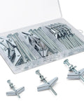 Heavy Duty Metal Drywall Anchors Kit With Toggle Bolts Three Size Set One Eighth Inch Twelve Pieces, Three Sixteenth Inch Eight Pieces, One Quarter Inch Six Pieces, Holds 68, 95, And 120 Lbs, A Must Have For Hanging Shelves And Pics. metal toggle bolt drywall anchors in plastic case