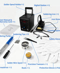60W Soldering Station With Fast Heat Iron, 1 Degree Temperature Accuracy, Celsius Fahrenheit Switch, LCD Display shown with tools