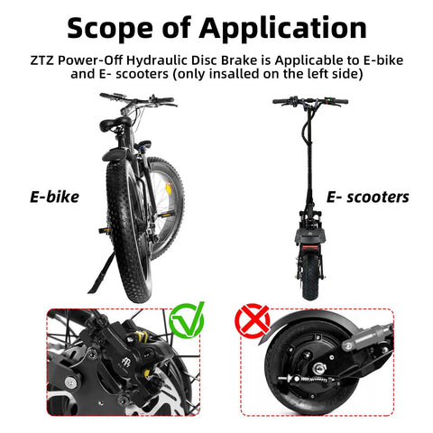 Electric Bike Hydraulic Disc Brake Set 2 Piston 2 Pin Power Off Pre Bled With Mineral Oil Left Front 950mm Right Rear 1880mm Brakes Kit For E Bike MTB Scooters Ready To Install on e-bike and e-scooter application.