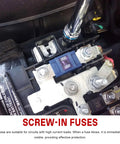Three Piece Midi Fuse Assortment Featuring 125 Amp High Current Copper Plated Bolt On Battery Fuses For Cars Trucks And Heavy Gear With Hella Tough Road Ready Protection, installed in automotive circuit.