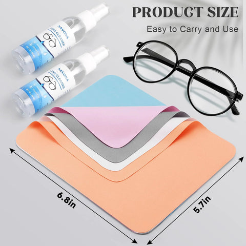Navona 30-pack microfiber eyeglass cloths with 2 lens cleaner sprays; front view shows peach and blue cloths.