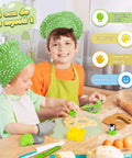 HAIMST kids kitchen knife set, 15-piece with green plastic tools and wooden safe knife, front view