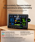 All In One Indoor Outdoor Weather Station With Atomic Clock, Wireless Temperature And Humidity Monitor, Large Display on table.