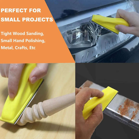 Handy 70 Piece Hand Sander Kit With Micro Finger Sander used on wood and metal surfaces for craft projects