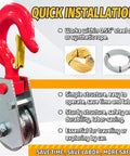 Heavy Duty Snatch Block With Hook For 1/2 To 5/8 Inch Wire Rope 3 Ton Winch Pulley For Tow Trucks Rollback Haulers Durable Galvanized Steel Rigging Accessory For Safer Lifts, red hook pulley
