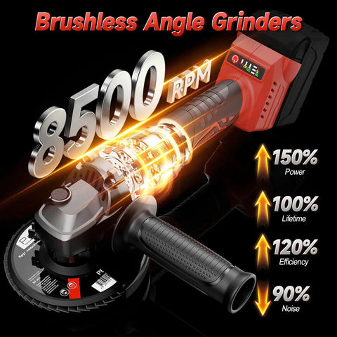 Cordless Angle Grinder With 18V Battery Compatibility, 3-Variable Speed Brushless Motor Up To 8500 RPM, 4 1/2 Inch Grinder