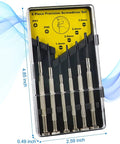 6 Piece Mini Screwdriver Set With Case showing precision flathead and Phillips screwdrivers in a clear protective case
