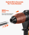 Close-up of Beefy SDS-Max Rotary Hammer Drill With 1-9/16 Inch Capacity, 13 Amp Corded Demolition Power featuring SDS-Plus chuck.