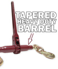 Ratchet Load Binder For 5/16 To 3/8 Inch Chains With Premium Gold Tip Forged Grab Hook And One Piece Handle 7,100 Lbs Working Load 21,300 Lbs Max Capacity Built Tough Heavy Duty Cargo Control Gear showing tapered barrel and hook
