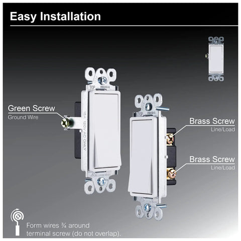 Diagram of Paddle Rocker Single Pole Light Switch Replacement For Lights And Ceiling Fans On Off Grounding UL Listed