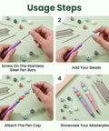 50 Pack Beadable Pen Extenders for Beadable Pens Stainless Steel Rods With Blank Metal Bars 4.6 Inch Length DIY Pen Repair and Craft Making Supplies Space For More Beads Caps And Charms, usage steps