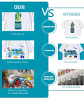 Comparison of Direct To Film Transfer Paper Kit For Diy Crafters 50 Sheets A4 Size 8.5 By 11 Inches showing color and transfer quality.