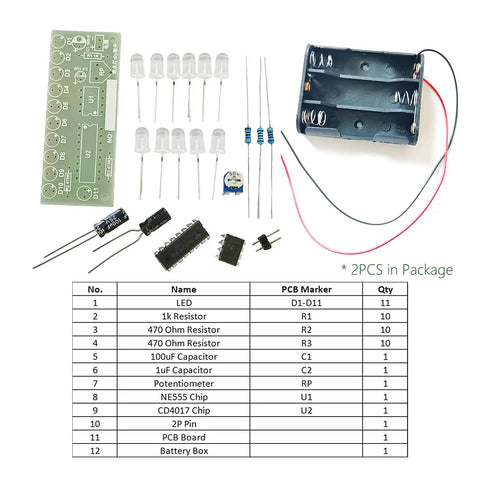 Dual Chip Soldering Kit For Electronics Beginner Noob Friendly Practice Set With NE555 Timer, CD4017, LEDs, and components