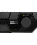 Top view of black Six-Channel DSP Powered USB Audio Interface with Auto Setup, featuring input indicators and large control knob.
