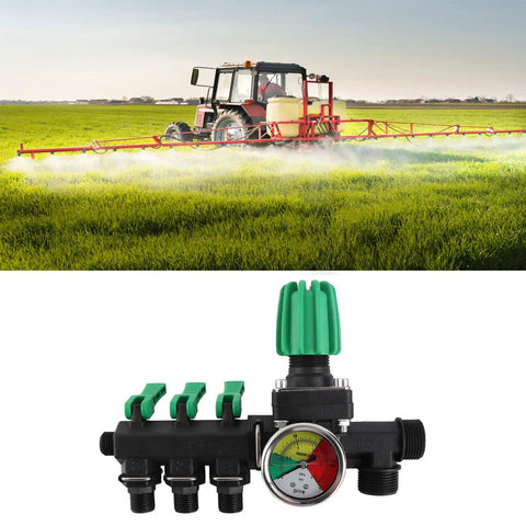 Fimco Sprayer Parts Upgrade Kit With 3 Way Water Splitter And Shut Off Control Valve for agricultural sprayers in use.