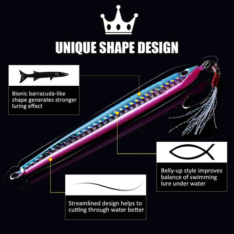 High Strength Vertical Saltwater Jigging Jigs 60 To 150g Glow With Assist Hook Fast Fall Lead Lures side view