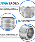 Stainless Steel Reducer Hex Bushing Fitting One Half Inch NPT Male To Three Eighths Inch NPT Female Adapter For Plumbing And DIY Heavy Duty Pro Grade Pipe Thread Connector 304 Stainless Corrosion Resistant 12 Pack, hex view