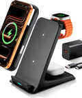 Wireless Charger For Thick 10mm Cases OtterBox Heavy Duty 3 In 1 Charging Dock with iPhone, Apple Watch, AirPods on stand