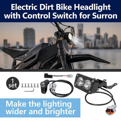 Beefy Electric Dirt Bike Headlight Kit With 6000 To 6500K LED Light Bar And Control Switch For Surron Light Bee X S Pro SS Segway X260 Talaria Sting R MX4 Square Headlight Waterproof Plug Bracket And Adapter Cable