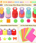 All In One Scrapbooking Punch Kit With Six Large Punches And Four Mini Punches In Star Heart Flower Circle Gear Wave Shapes Plus Ten Sticker Papers layout