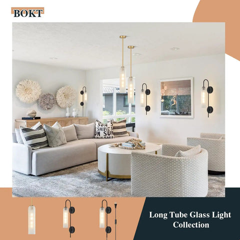 Black Plug In Wall Lights For Bedroom And Living Room, Frosted Milky White Glass Sconce Decor in modern living room setting.