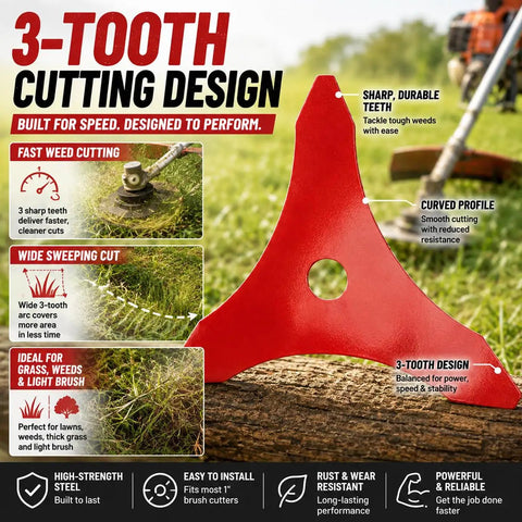 Heavy Duty 2 Pcs 3 Tooth Brush Cutter Blades For Yard Machines Y60, thick high strength steel blades for fast weed cutting
