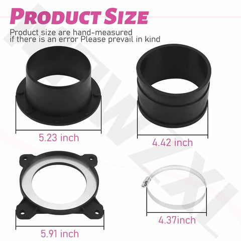 Premium 4 Inch Steel Ring Receiver For Dust Collection Systems size comparison image with detailed measurements for accuracy.