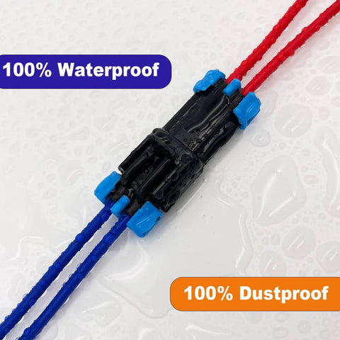 Close-up of Weatherproof 2 Pin Automotive Electrical Connectors Kit For 14 To 12 AWG Wiring in waterproof and dustproof test