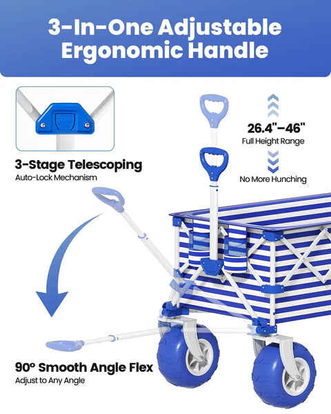 Heavy Duty Beach Wagon With 9 Inch Balloon Wheels And Tailgate Foldable Sand Cart adjustable ergonomic handle features