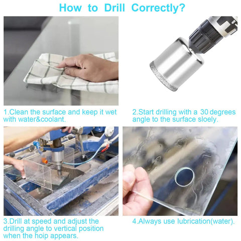 How to drill with a 12 Piece Diamond Hole Saw Drill Bit Set For Ceramic Glass Tile Marble Granite Includes 4Mm to 30Mm Sizes.