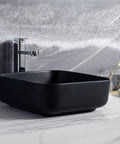 Square Vessel Bathroom Sink 15 By 15 Inches Black Ceramic Vanity Basin With Pop Up Drain Above Counter Modern Vessel Sink