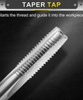 Professional Grade Hand Taper Tap Measuring Exactly For 3/8-20 Bsf 2B Screws crafted from tough HSS steel, showing straight flutes.