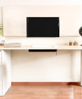 Slick Under Desk Pull Out Drawer With Lock Smooth Glide Metal Slide Organizer under a desk, black steel, ideal for workspace storage.