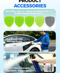 Extendable Interior Windshield Cleaner Tool With Four Plush Microfiber Pads For Streak Free Car And Home Window Detailing That Pulls Double Duty Without Any Sweat accessories including microfiber pads and sprayer.