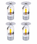 Heavy Duty Chrome Pendent Fire Sprinkler Heads Four Pack Rated One Thirty Five Degrees Fahrenheit With Slick Half Inch Pipe Connectors For Easy Install. Chrome finish with glass bulb for fire safety.