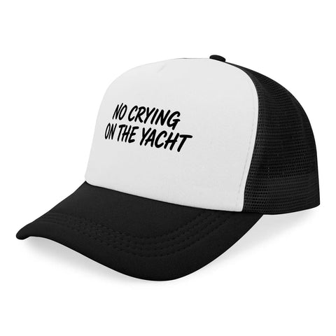 Lightweight Breathable Dad Hat For Men With Ventilated Crown And Fun No Crying On The Yacht Theme, black and white design