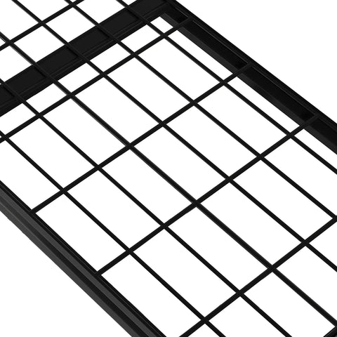 Close-up of the adjustable black metal mesh shelf of the 72 Inch Tall 5 Tier Adjustable Heavy Duty Metal Mesh Shelving Rack With Beefed Up Reinforced Steel Frame Supporting 400 Pounds Per Shelf Rock Solid Storage Solution For Kitchen Pantry And Garage.